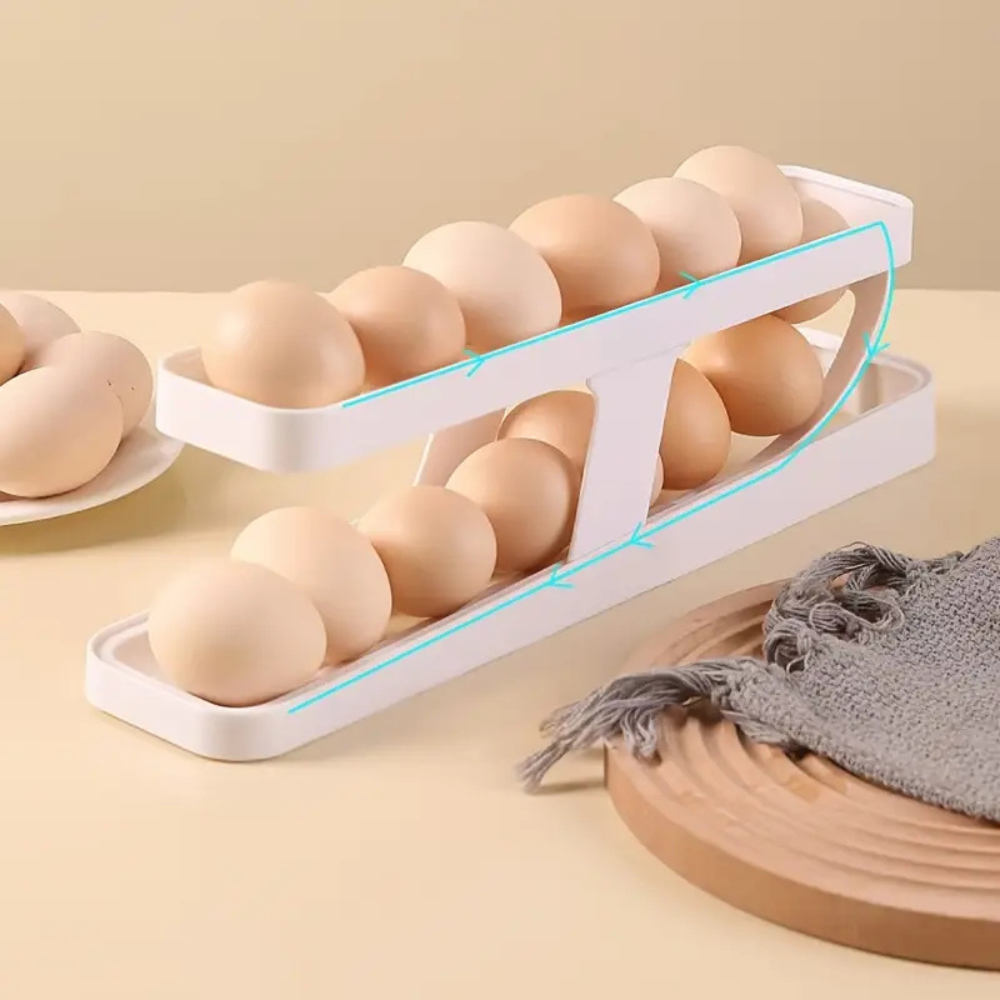Egg Holder, Two Tier, Space Saving, Compact, White