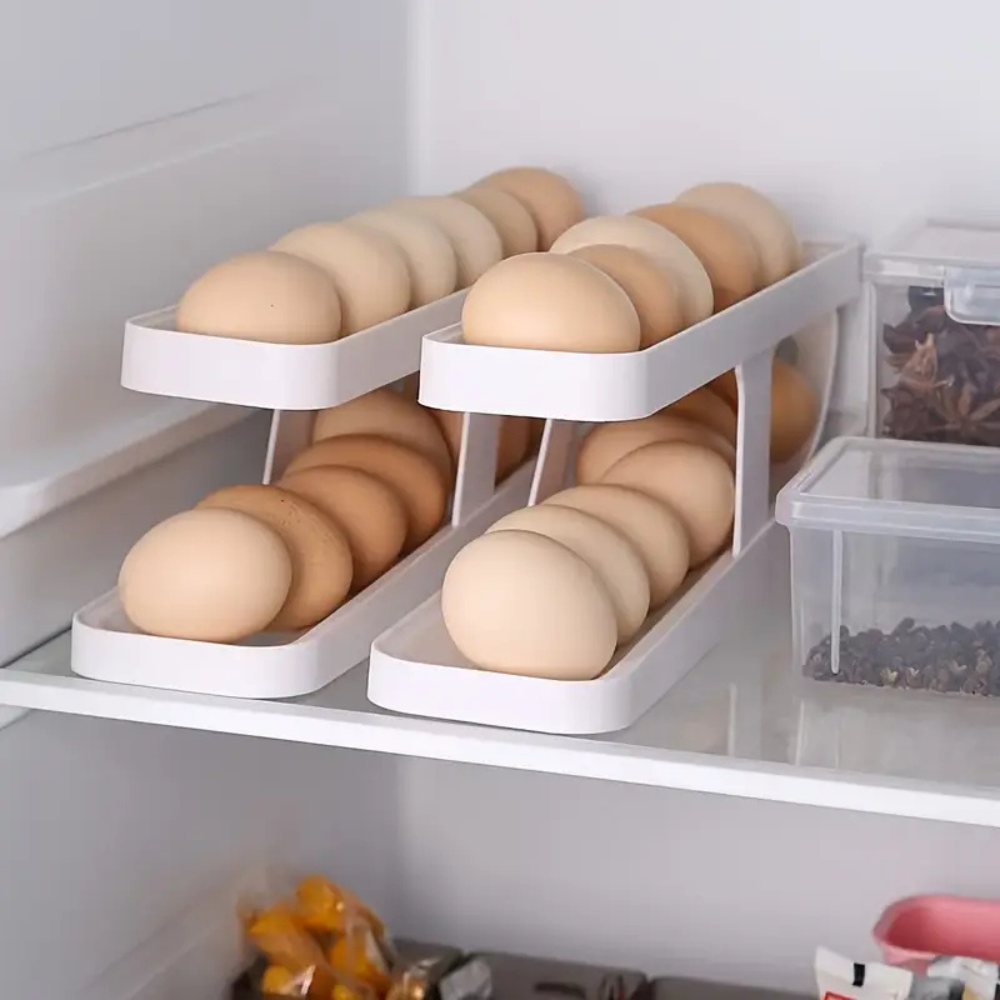 Egg Holder, Two Tier, Space Saving, Compact, White