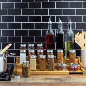 Extendable Spice Rack, 3 Tiers, 22.5-39cm, Bamboo