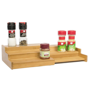Extendable Spice Rack, 3 Tiers, 22.5-39cm, Bamboo