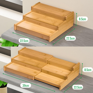 Extendable Spice Rack, 3 Tiers, 22.5-39cm, Bamboo