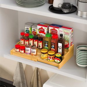 Extendable Spice Rack, 3 Tiers, 22.5-39cm, Bamboo