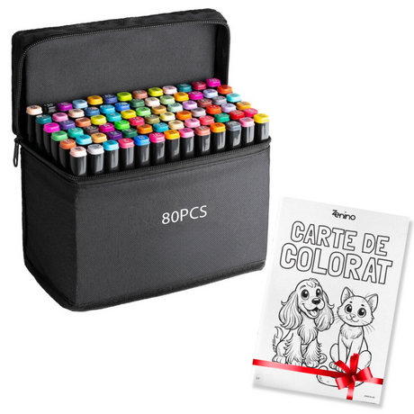 Marker Set + Coloring Book GIFT, Dual Tip, Intense Colors, Storage Bag, Multicolor