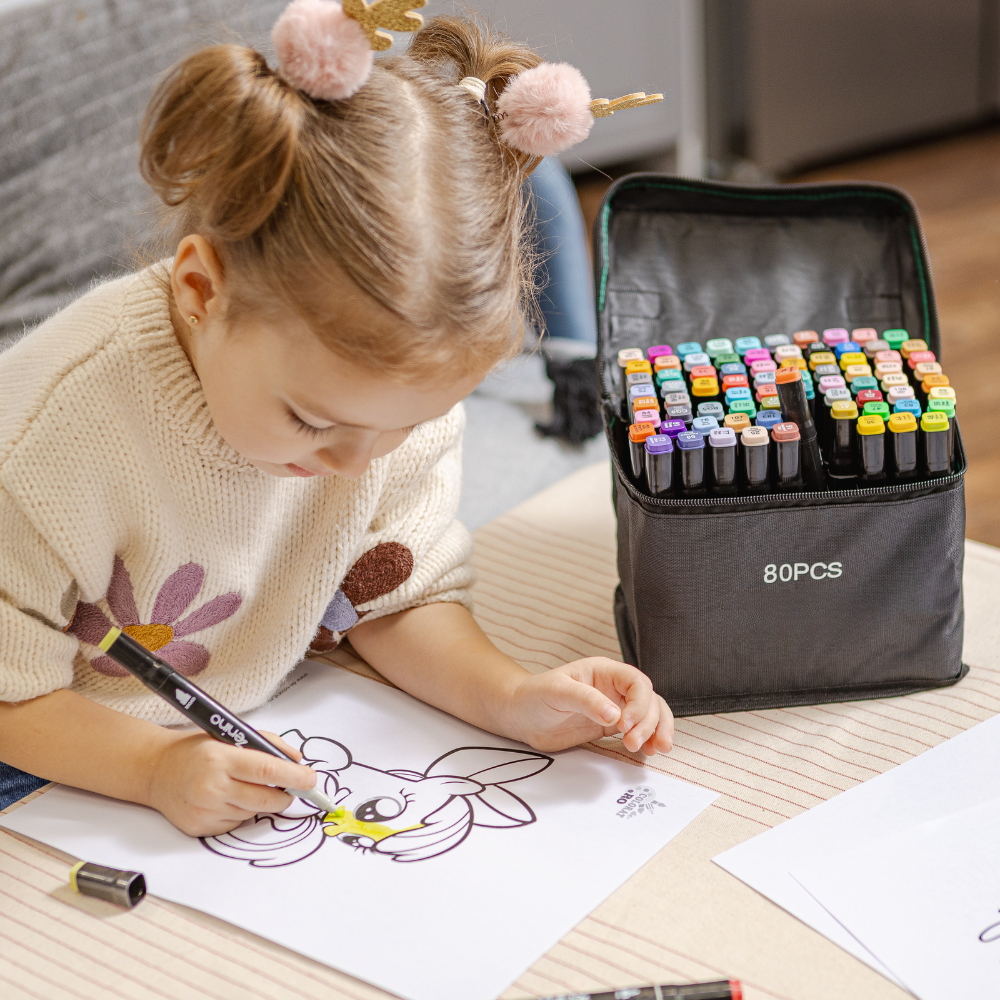 Marker Set + Coloring Book GIFT, Dual Tip, Intense Colors, Storage Bag, Multicolor
