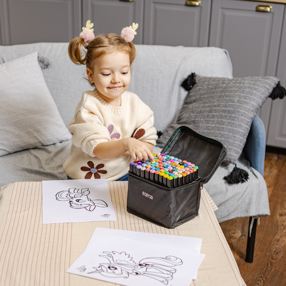 Marker Set + Coloring Book GIFT, Dual Tip, Intense Colors, Storage Bag, Multicolor