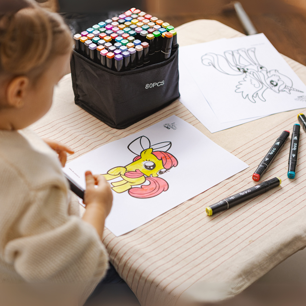 Marker Set + Coloring Book GIFT, Dual Tip, Intense Colors, Storage Bag, Multicolor