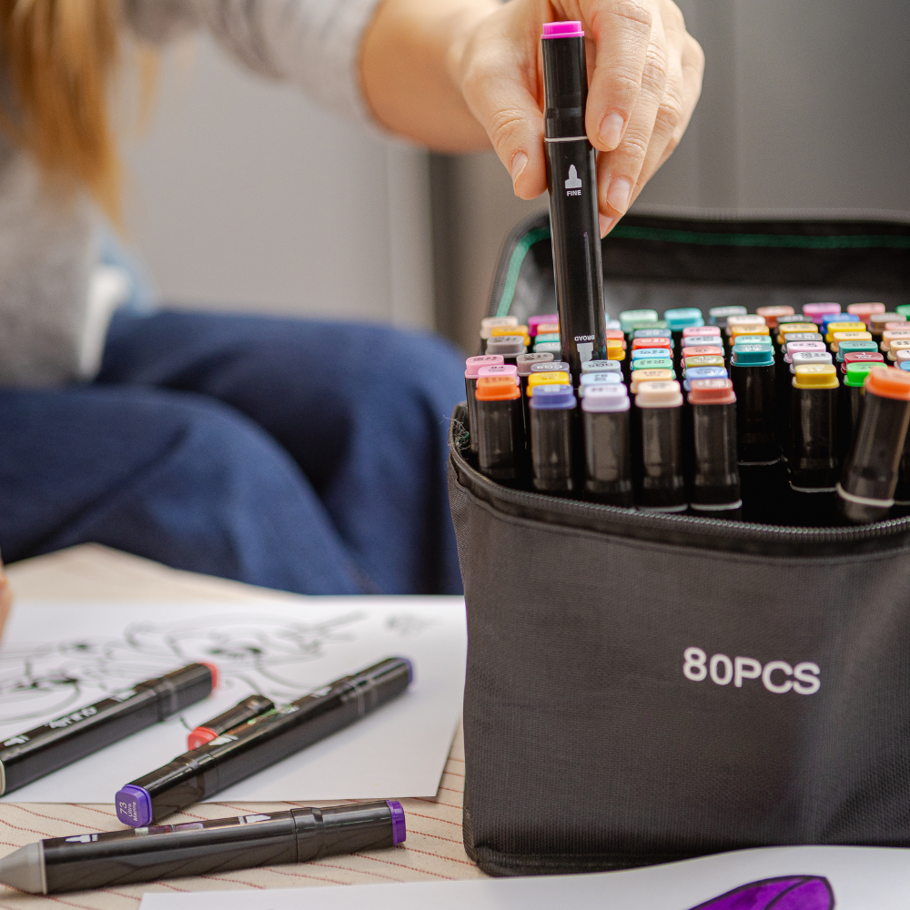 Marker Set + Coloring Book GIFT, Dual Tip, Intense Colors, Storage Bag, Multicolor