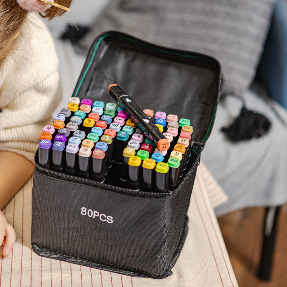 Marker Set + Coloring Book GIFT, Dual Tip, Intense Colors, Storage Bag, Multicolor