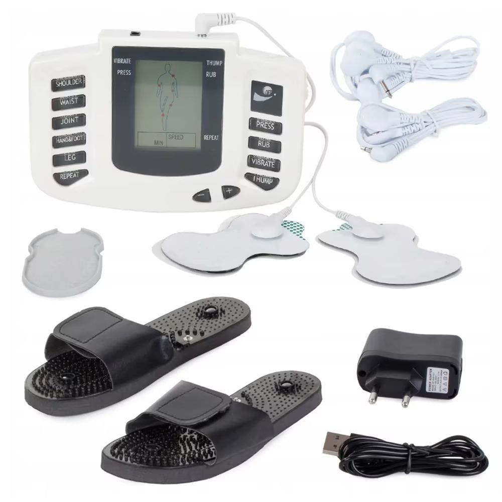 Electrostimulation Device Set, 4 Electrodes, Massager, Full Body, 9 Programs, LCD Screen, Toning, White