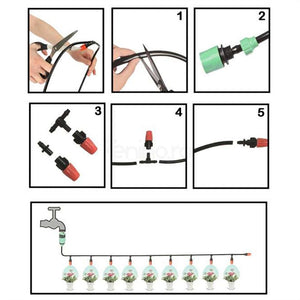 Irrigation System, Adjustable Nozzles, Adjustable, for Lawn, Garden, Terrace, Plastic, Water Curtain, Black/Orange