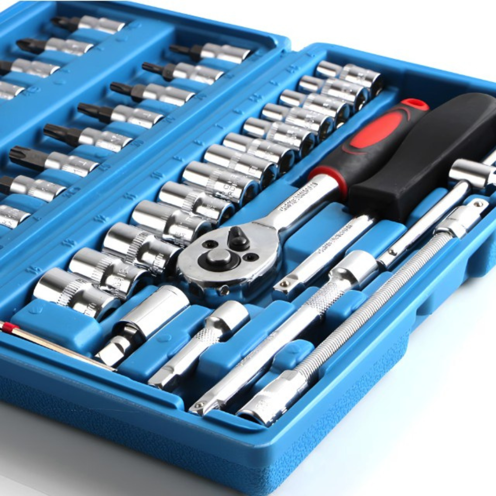 Set Chei Tubulare si Surubelnita, 46 Piese, Trusa Reparatii Auto