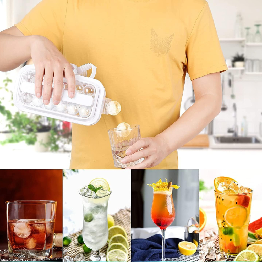2in1 Ice Mold, Glass Type, with Handles, 17 Spheres, Non-toxic Material