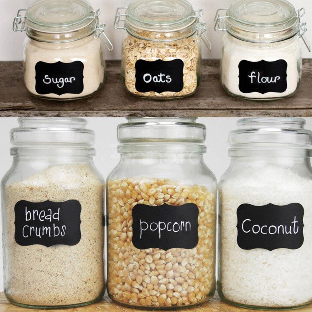 Set of 24 Self-Adhesive Labels, Easy Peel, for Jars, Pots, Bottles, White Carioca included, PVC, 5cm x 3.5cm, Black