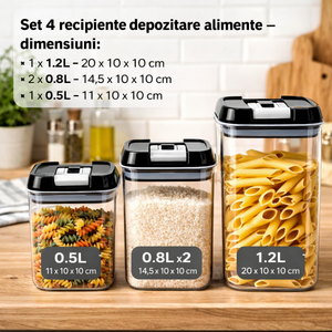 Set 4 Recipiente Organizare Alimente, Inchidere Etansa, din Plastic Dur