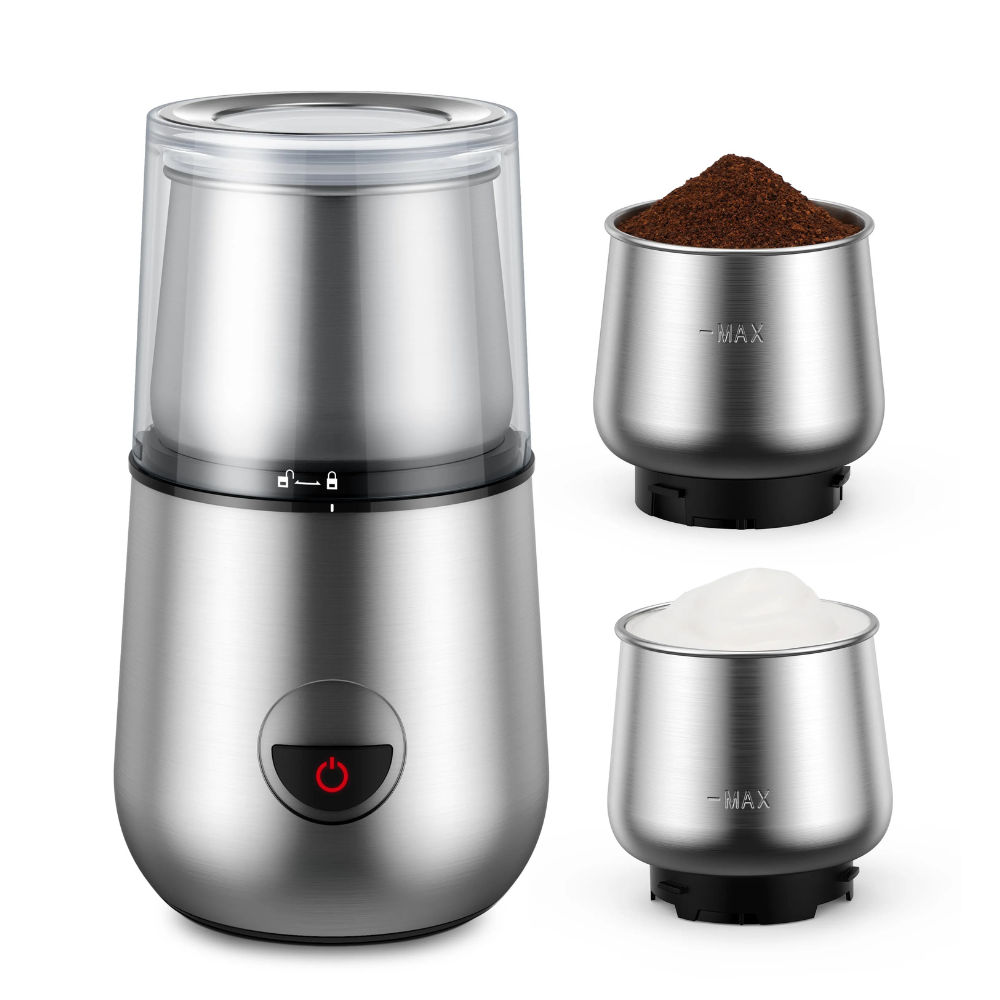 Coffee Grinder, Milk Frother Function, 200W, Stainless Steel