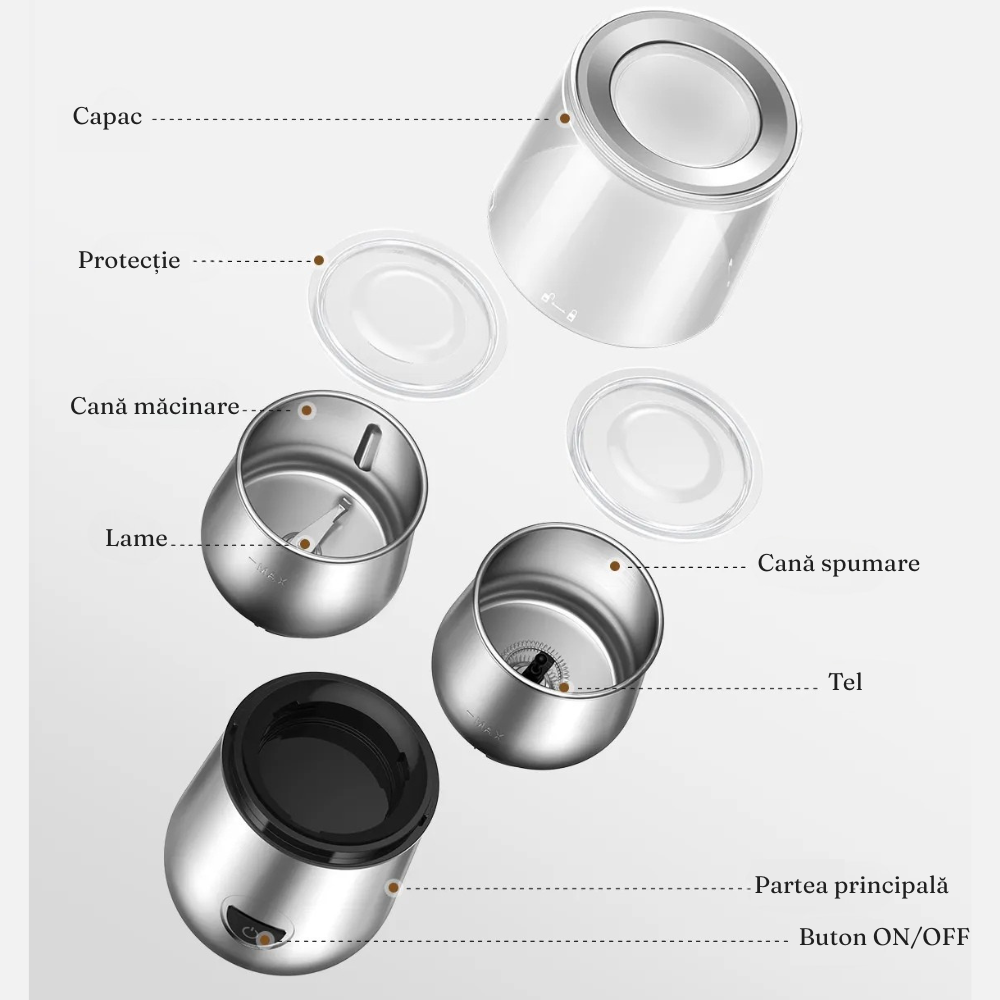 Coffee Grinder, Milk Frother Function, 200W, Stainless Steel