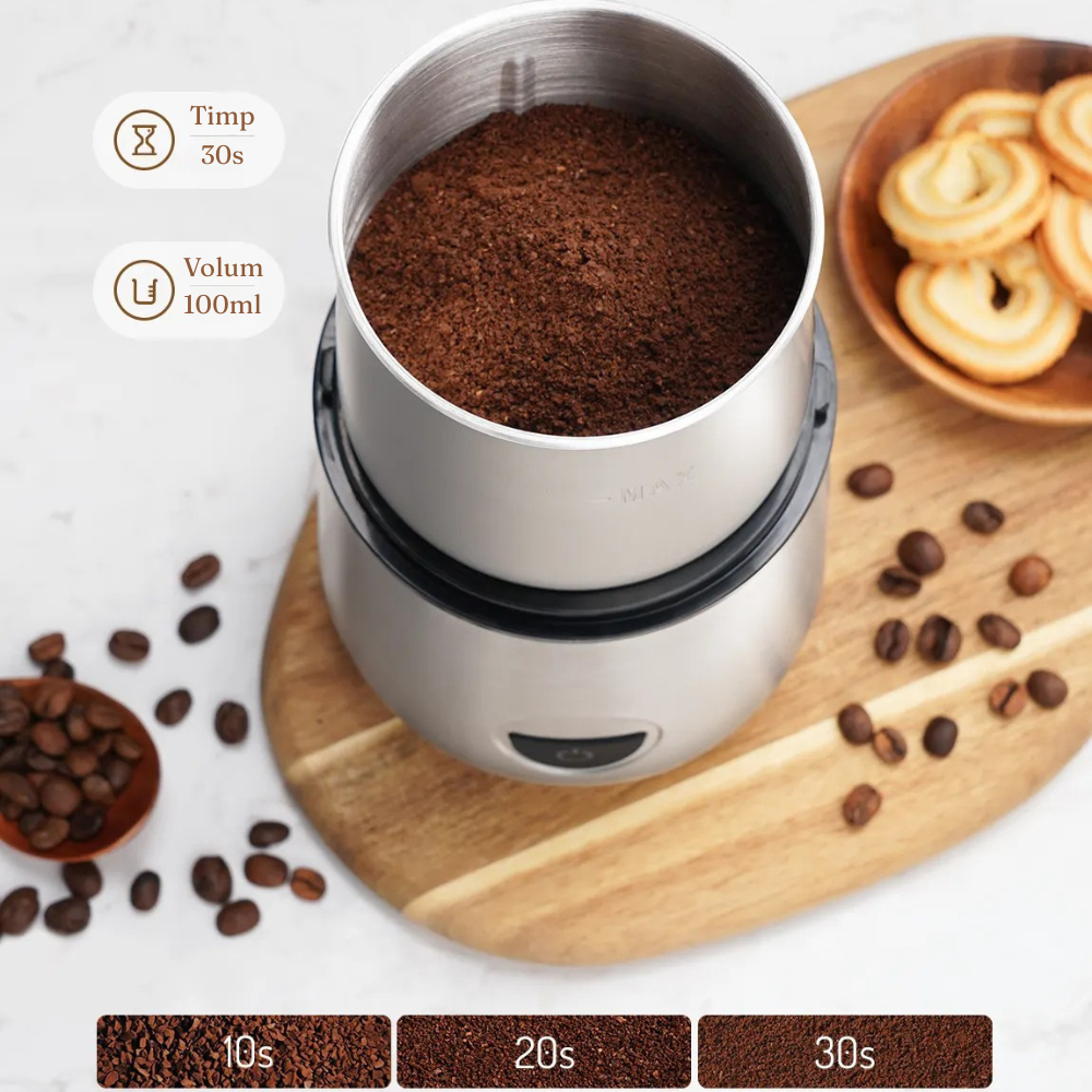 Coffee Grinder, Milk Frother Function, 200W, Stainless Steel