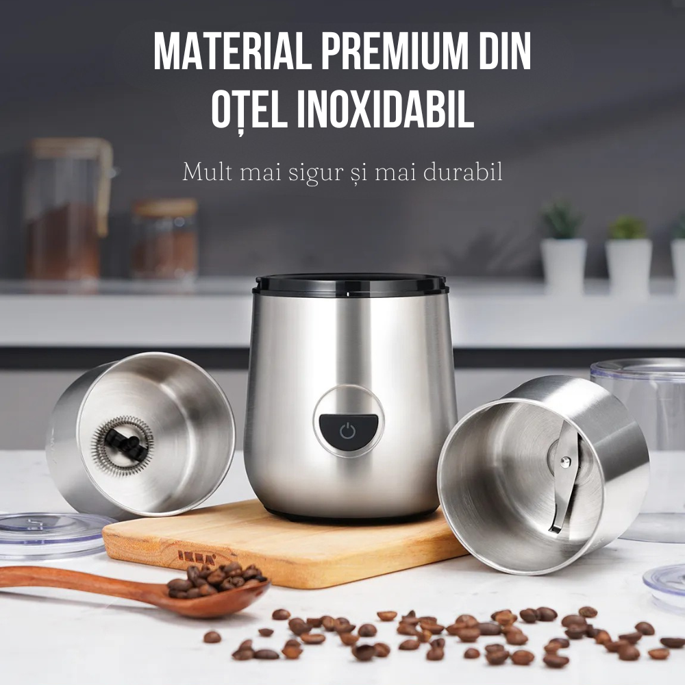 Coffee Grinder, Milk Frother Function, 200W, Stainless Steel
