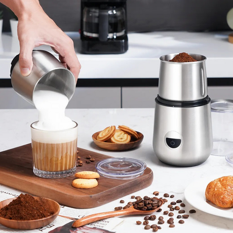 Coffee Grinder, Milk Frother Function, 200W, Stainless Steel