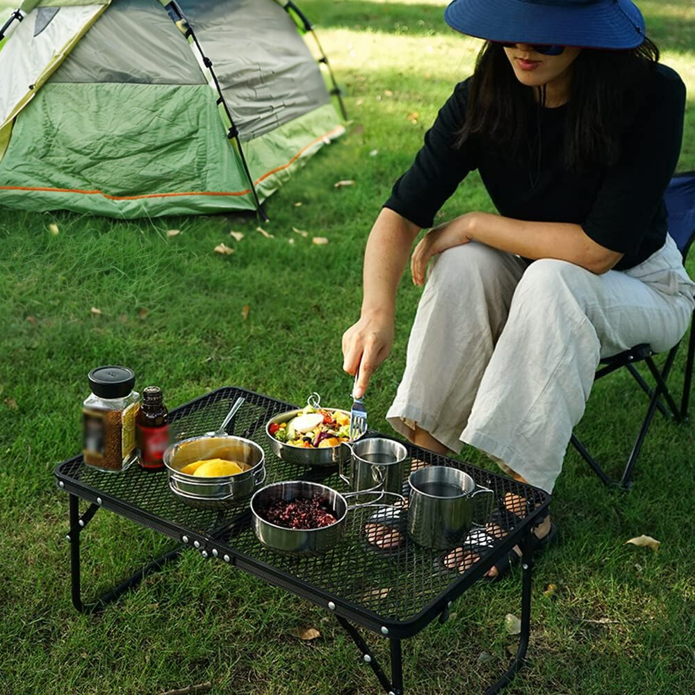 Masa Camping Pliabila, Geanta Transport, din Metal, 60x40x27cm, Negru