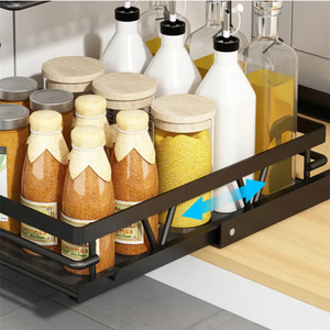 Raft Organizator cu 2 Niveluri, Potrivit sub Chiuveta, din Metal, 37x27x36.5cm, Negru