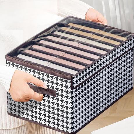Clothes Storage Box, Compartmented, Closing Lid, Textile Material 
