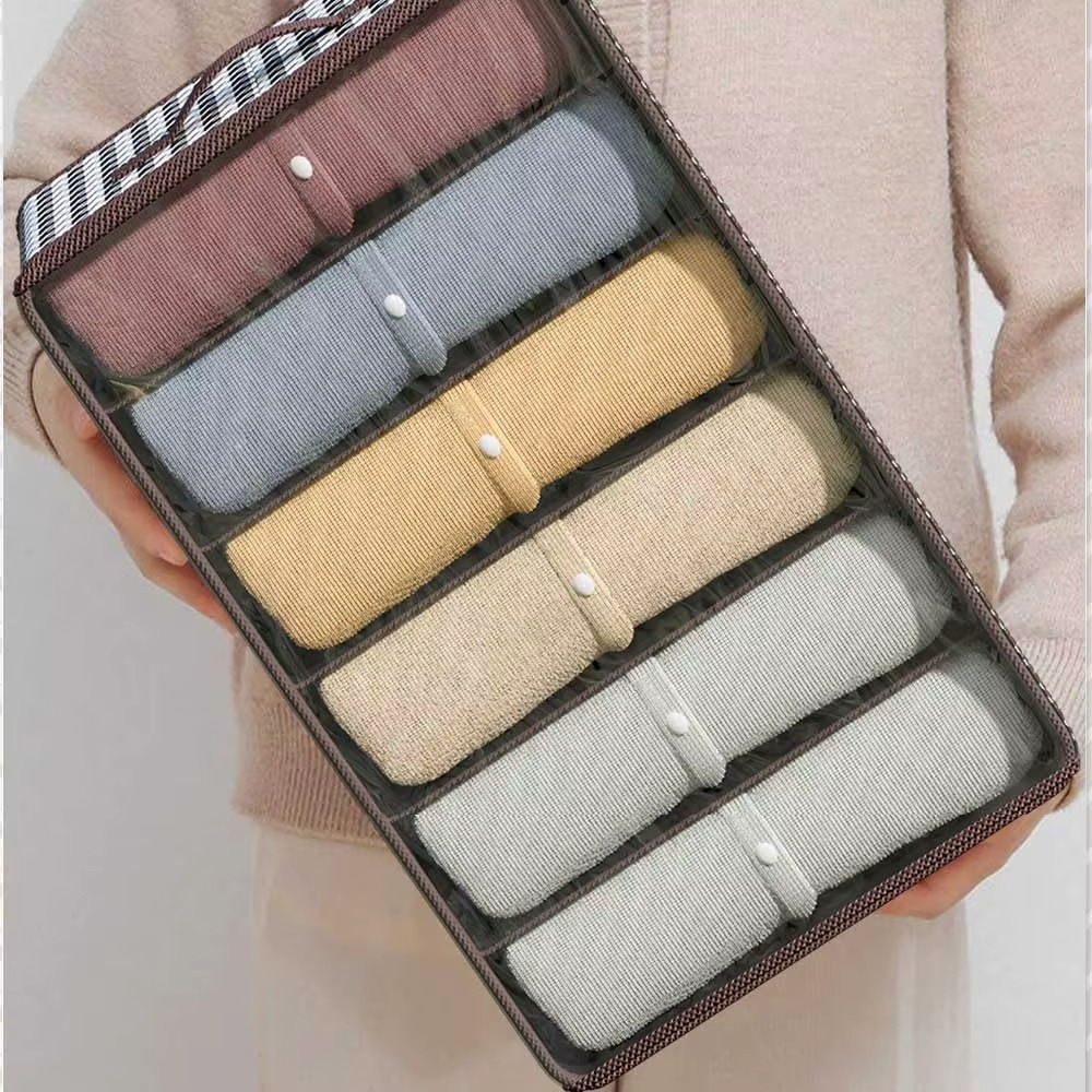 Clothes Storage Box, Compartmented, Closing Lid, Textile Material 