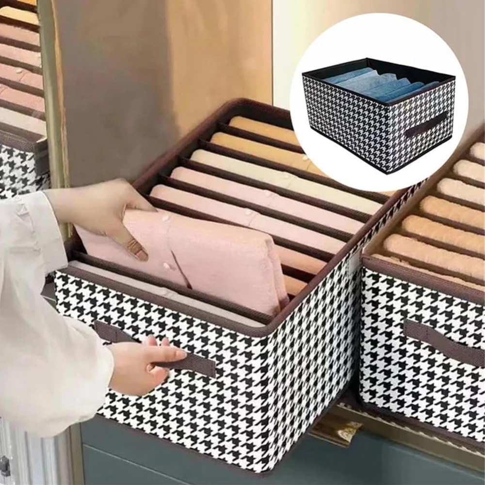 Clothes Storage Box, Compartmented, Closing Lid, Textile Material 