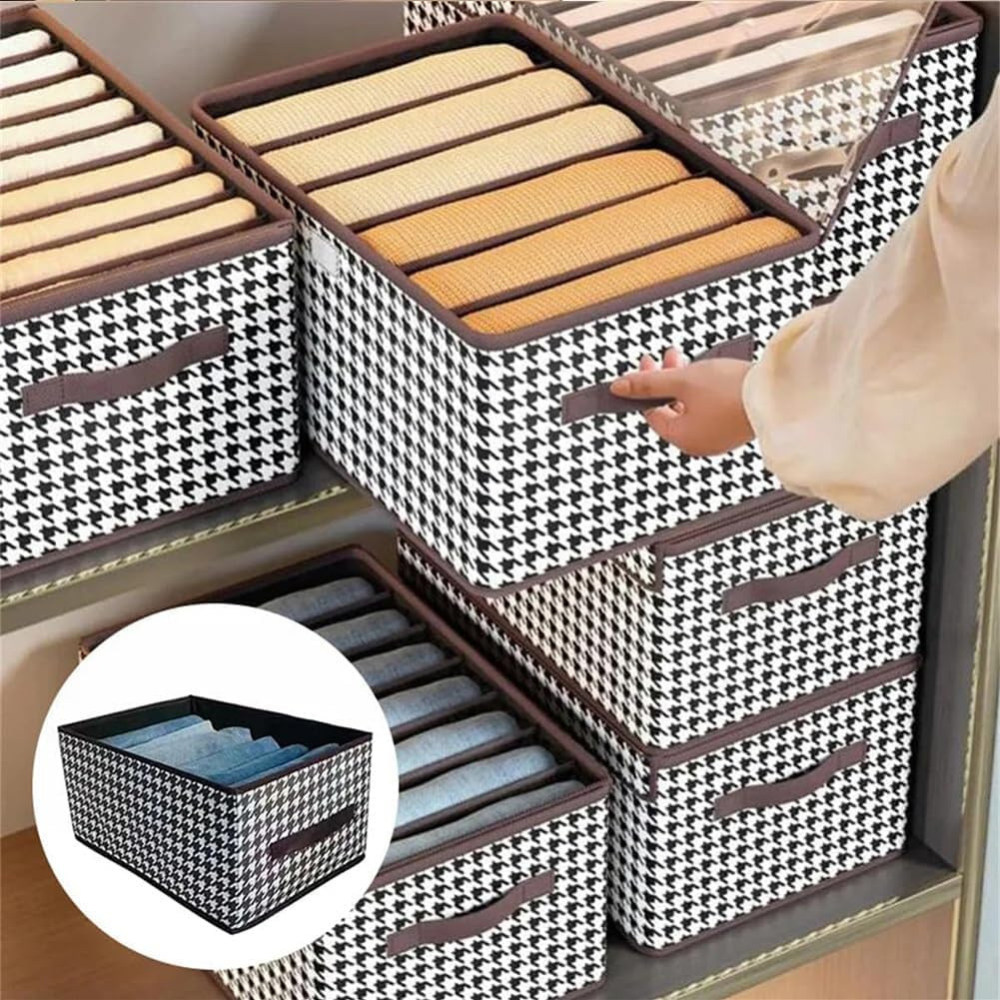 Clothes Storage Box, Compartmented, Closing Lid, Textile Material 
