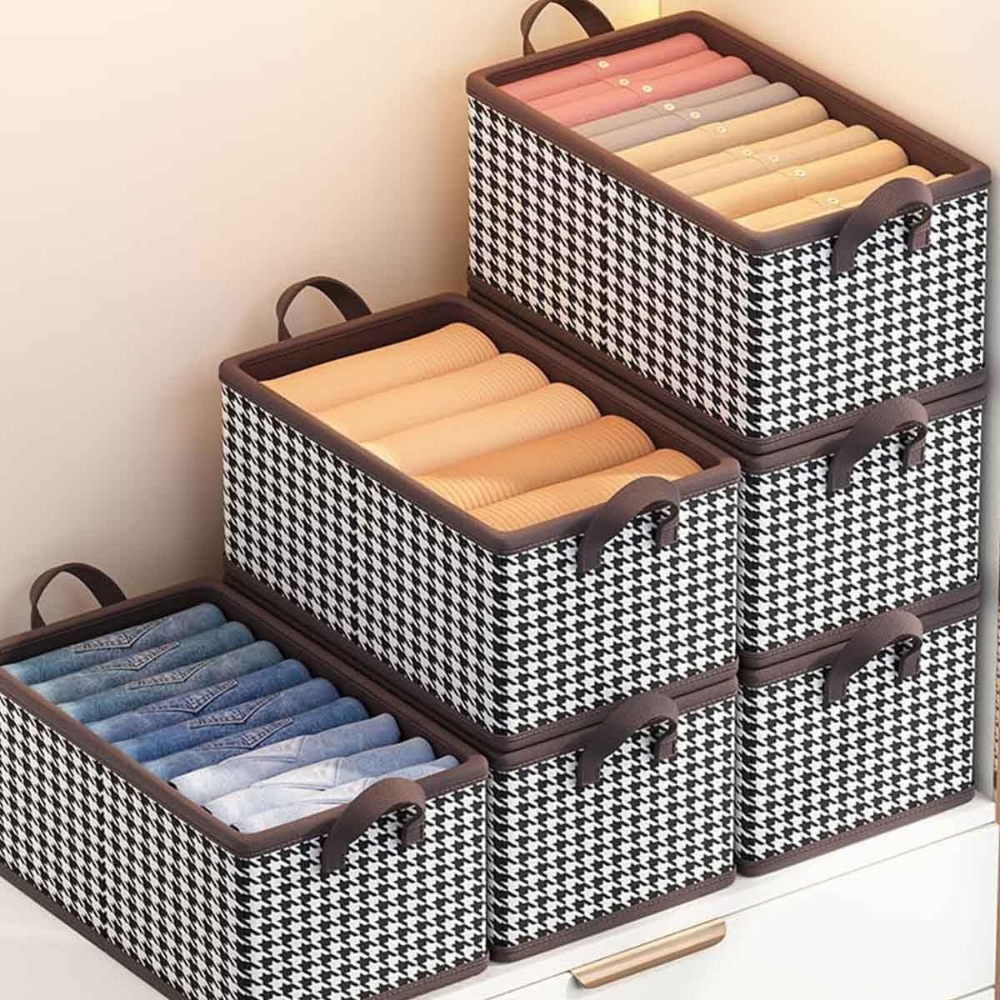 Clothes Storage Box, Compartmented, Closing Lid, Textile Material 