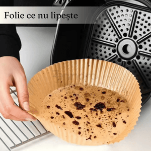 Set of 100 Baking Papers, for Airfryer, Non-Stick, Heat Resistant, Single Use, Round Pattern, 5x16cm, Brown