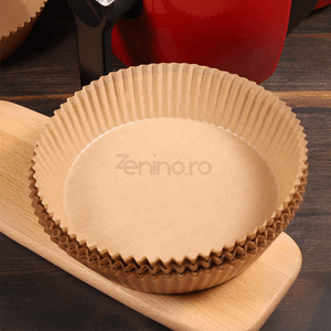 Set of 100 Baking Papers, for Airfryer, Non-Stick, Heat Resistant, Single Use, Round Pattern, 5x16cm, Brown