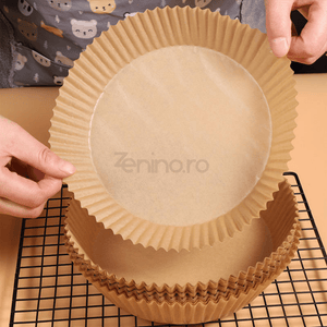 Set of 100 Baking Papers, for Airfryer, Non-Stick, Heat Resistant, Single Use, Round Pattern, 5x16cm, Brown