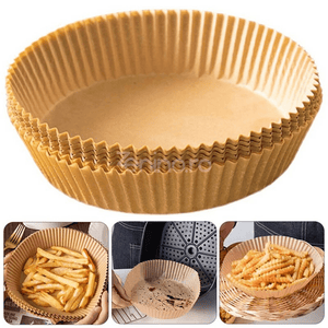 Set of 100 Baking Papers, for Airfryer, Non-Stick, Heat Resistant, Single Use, Round Pattern, 5x16cm, Brown