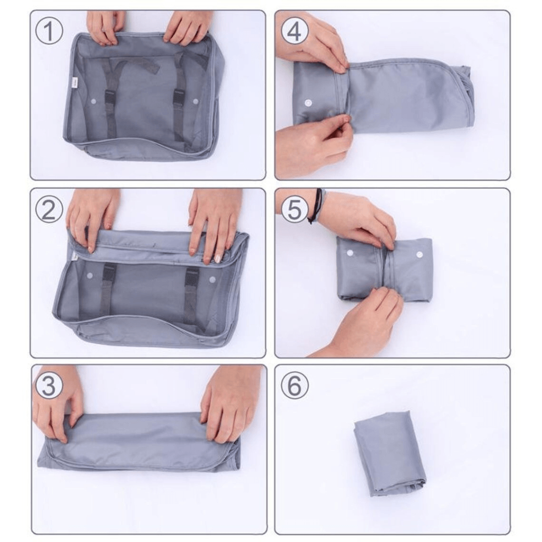 Set 8 Organizatoare Bagaj, Saculet Pantofi, Portfard, Material Impermeabil, Inchidere Cu Fermoar, pentru Calatorii, Gri, Crem