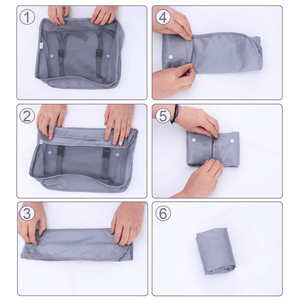 Set 8 Organizatoare Bagaj, Saculet Pantofi, Portfard, Material Impermeabil, Inchidere Cu Fermoar, pentru Calatorii, Gri, Crem