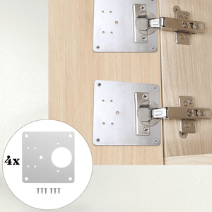Set of 4 Flat Perforated Plates, for Hinges, Universal Model, High Strength, 20 Screws, Stainless Steel 