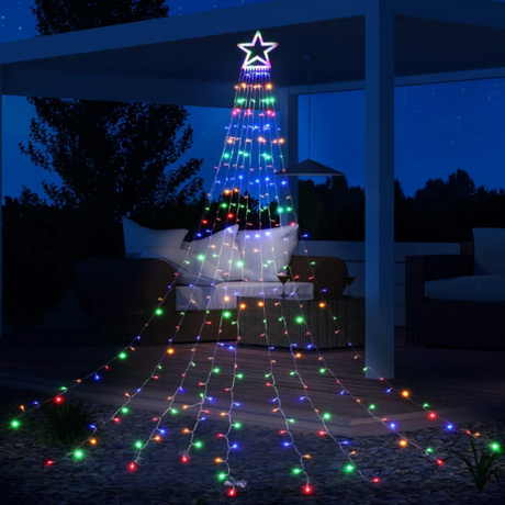 Christmas Installation, Curtain Tree Type, Length 185cm, 350 LEDs, Solar Charging, for Outdoor, Multicolored