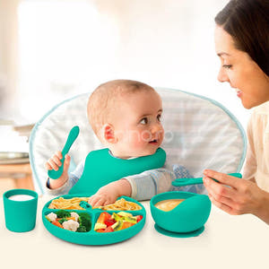 5-Piece Baby Feeding Set, Food Diversification, Bib, Cutlery, Plate, Bowl, Non-Toxic Silicone