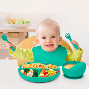 5-Piece Baby Feeding Set, Food Diversification, Bib, Cutlery, Plate, Bowl, Non-Toxic Silicone