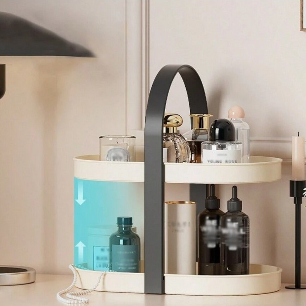 2-Tier Cosmetic Organizer Shelf, Plastic, Cream