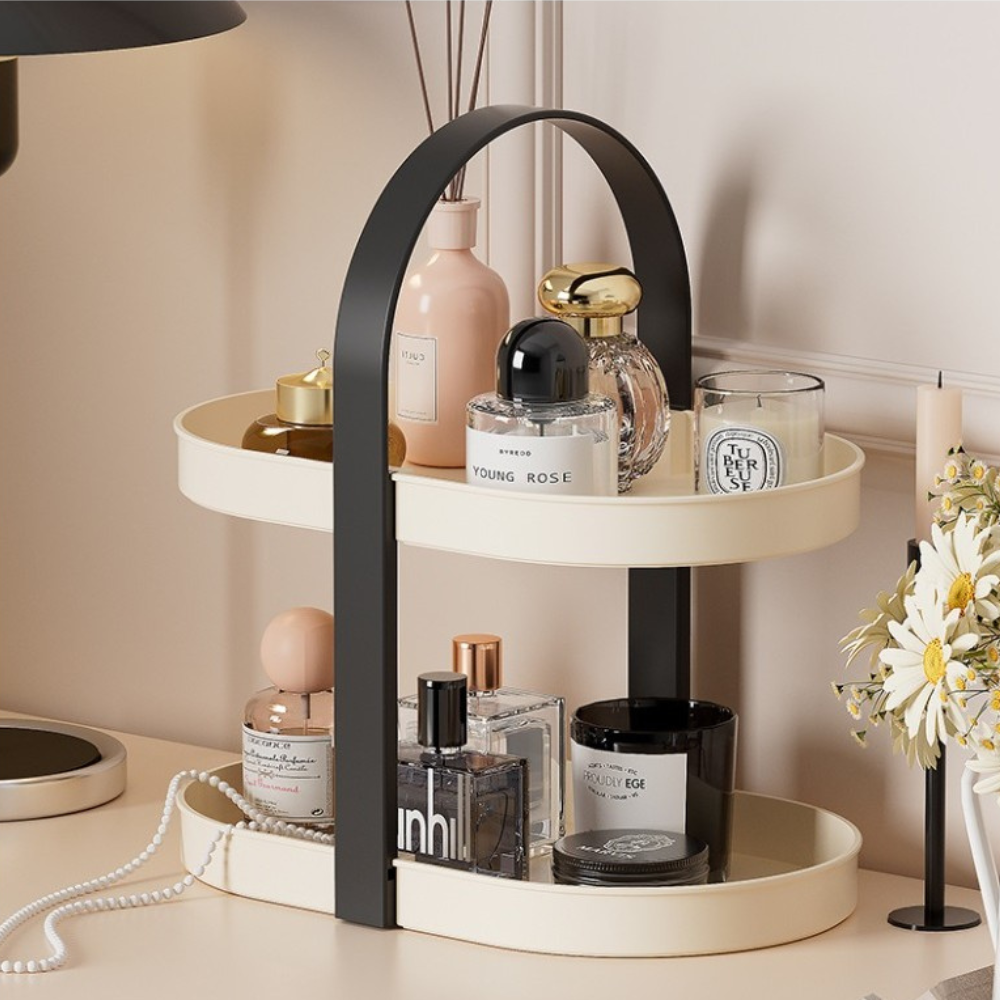 2-Tier Cosmetic Organizer Shelf, Plastic, Cream