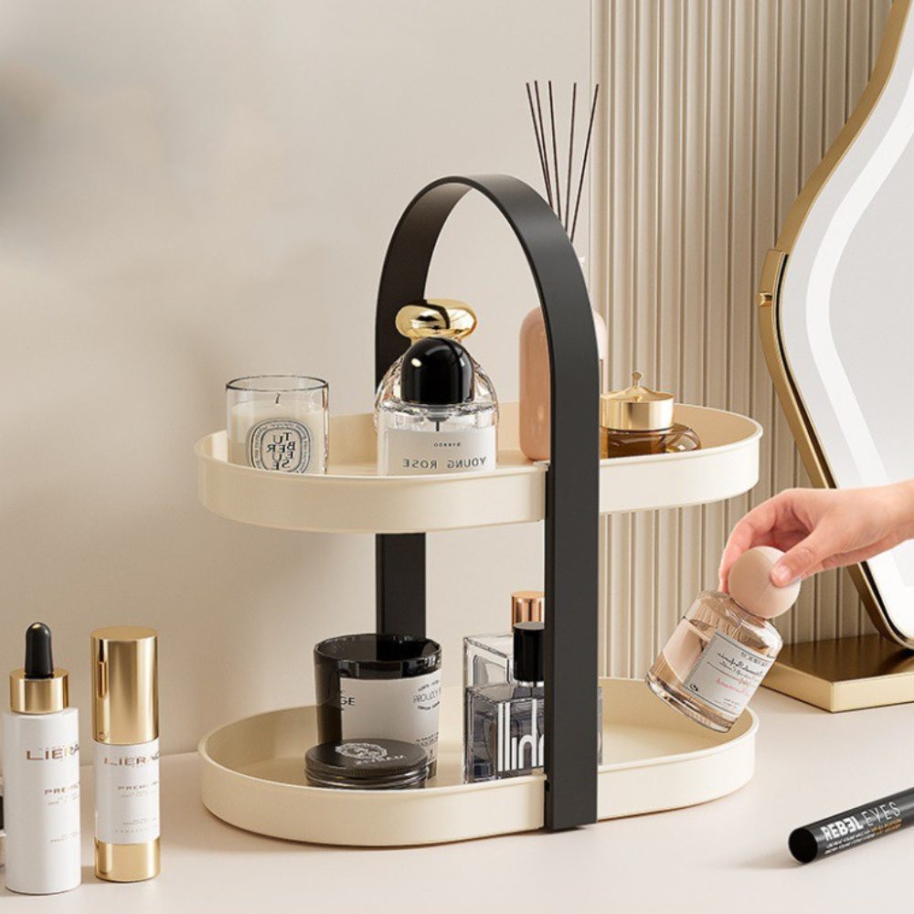 2-Tier Cosmetic Organizer Shelf, Plastic, Cream
