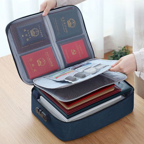 Document Storage Bag, Card Compartments, Security Code, Waterproof