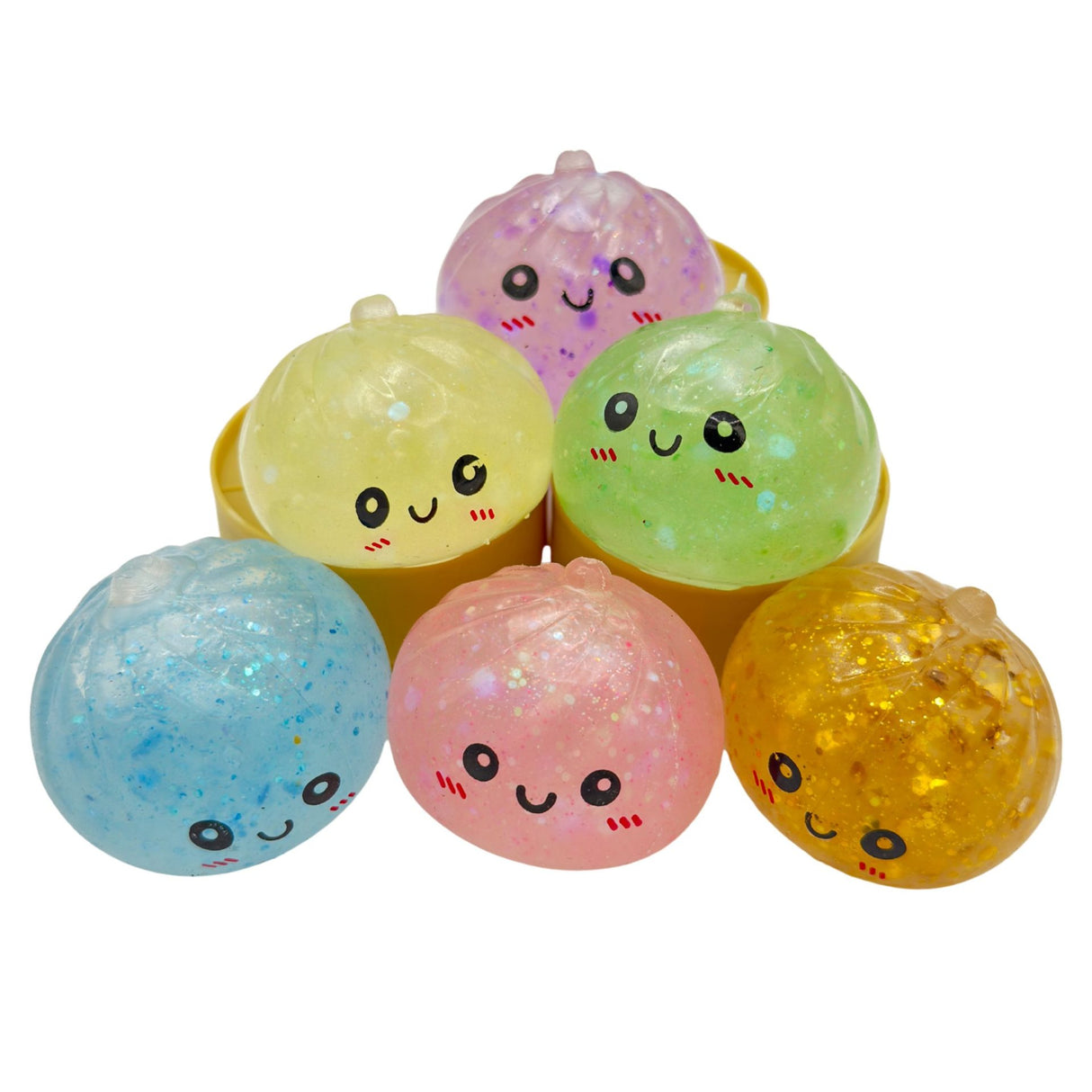 Jucarie Squishy Dumpling Needoh, Model cu Sclipici, Antistres Senzoriala, 4cm, Culoare Mix Surpriza