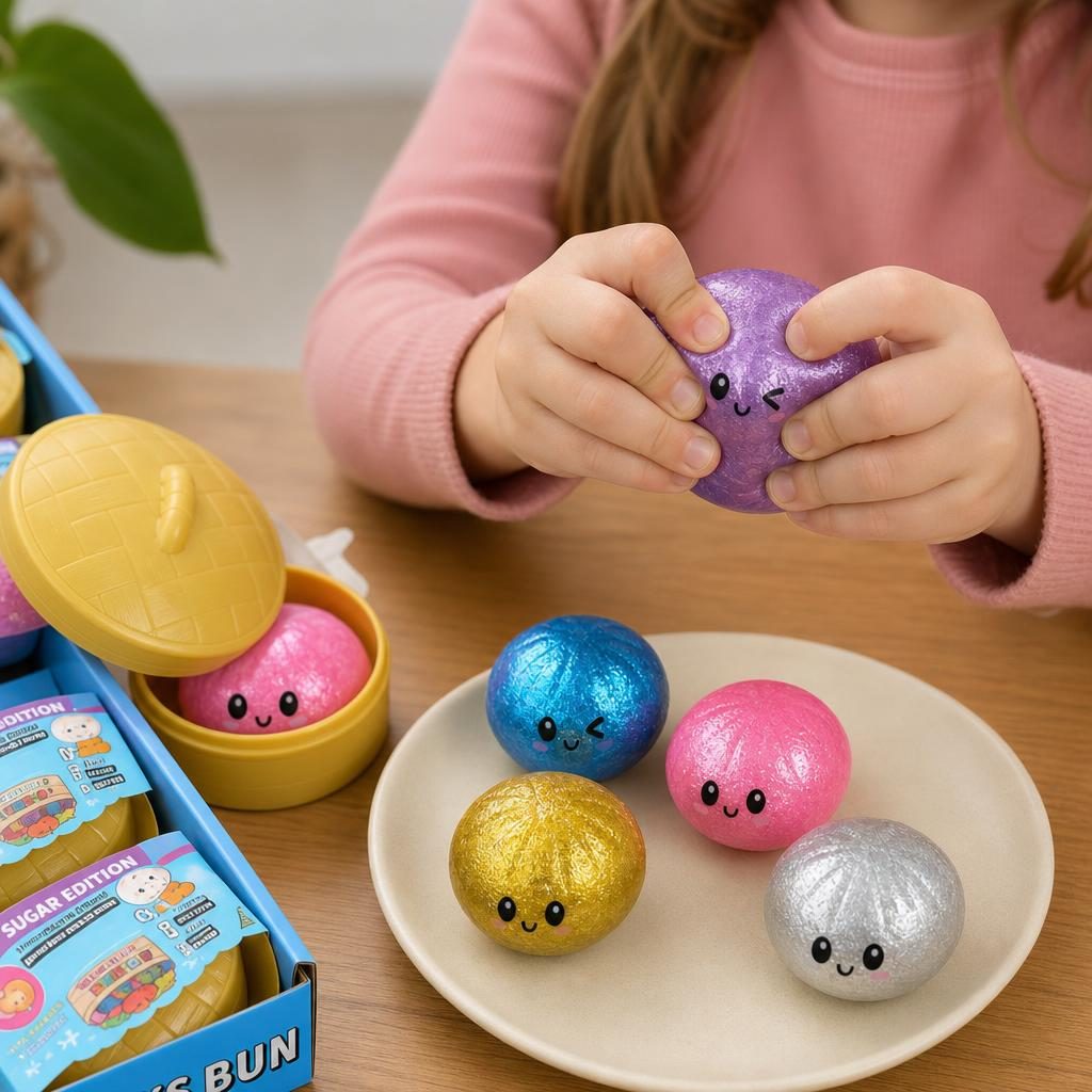 Jucarie Squishy Dumpling Needoh, Model cu Sclipici, Antistres Senzoriala, 5.5cm, Culoare Mix Surpriza