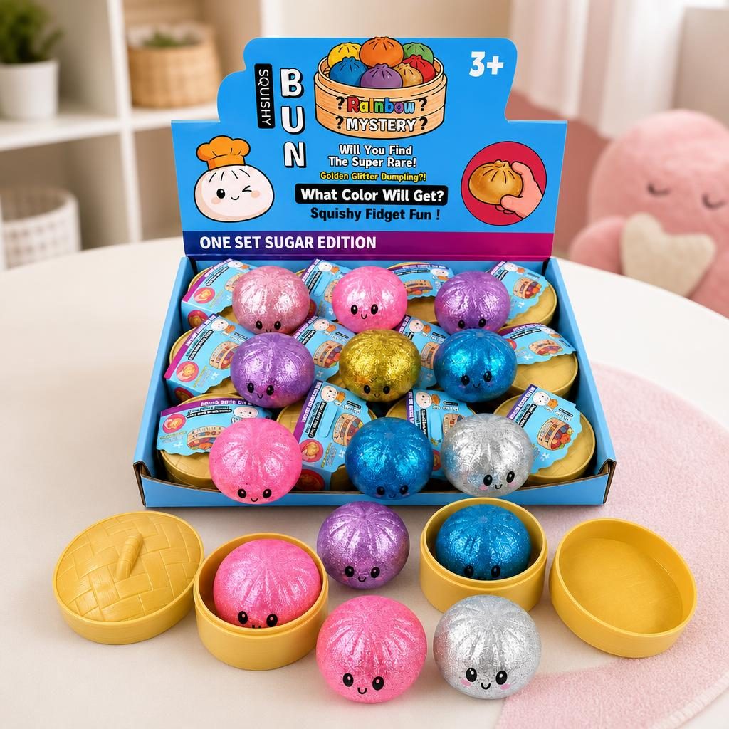 Jucarie Squishy Dumpling, Model cu Sclipici, Antistres Senzoriala, 5.5cm, Culoare Mix Surpriza