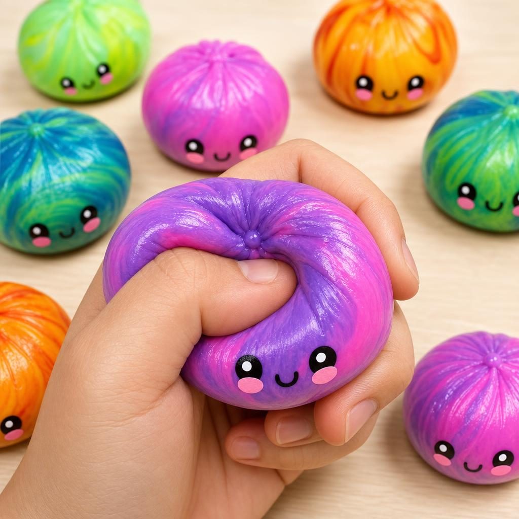Jucarie Squishy Dumpling Needoh, Model Fosforescent, Antistres Senzoriala, 8.5cm, Culoare Mix Surpriza