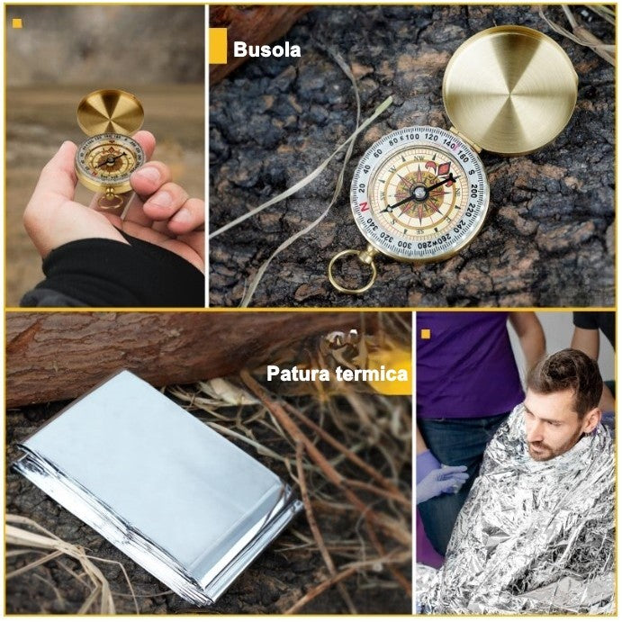 Kit Supravietuire cu Borseta, Lopata, Lanterna, Folie Izoterma, Multifunctional