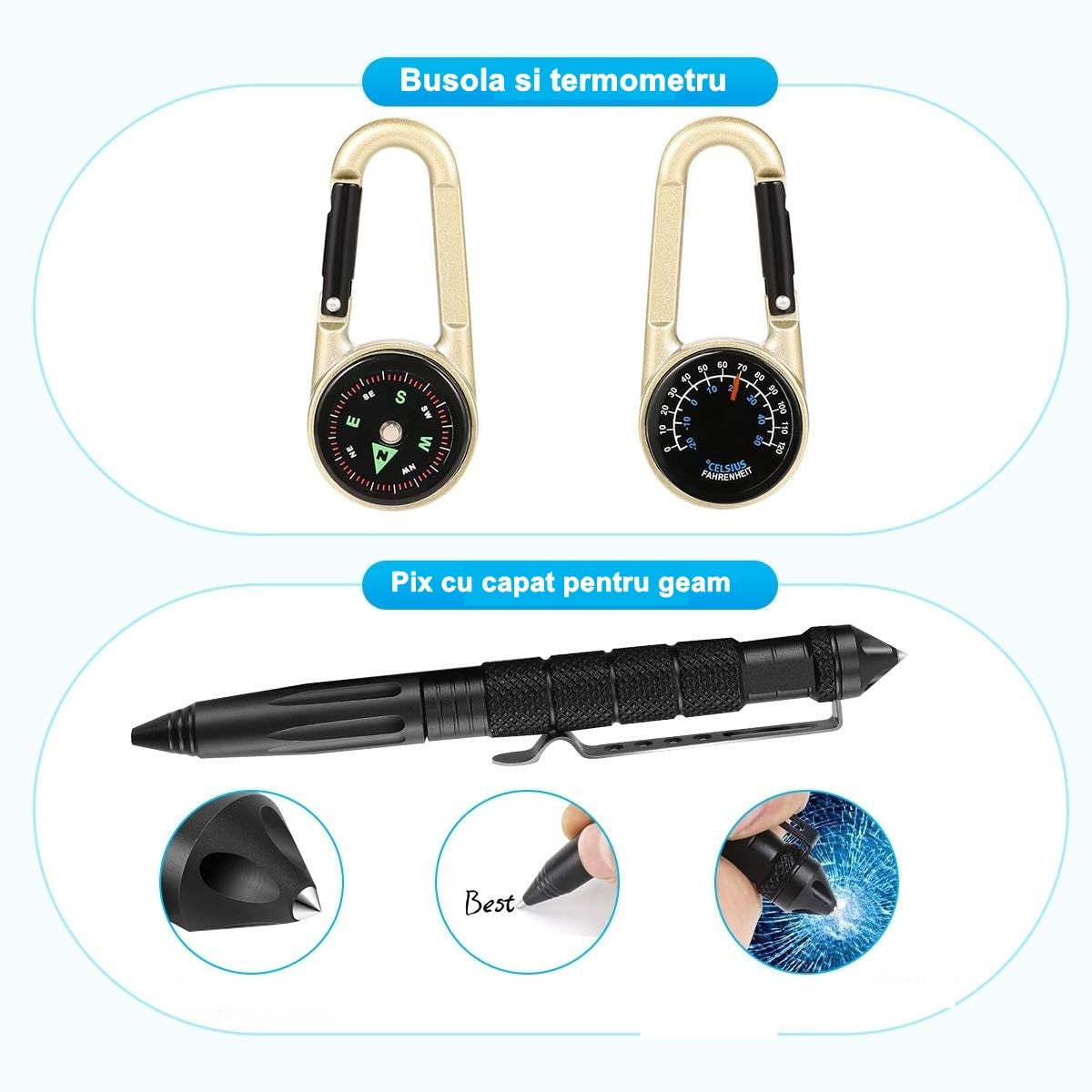 Kit Supravietuire 19in1, Instrumente Multifunctionale, Lanterna, Model Compact